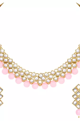 Aheli ethnic kundan pearl bridal traditional choker necklace jewellery set with dangle earrings