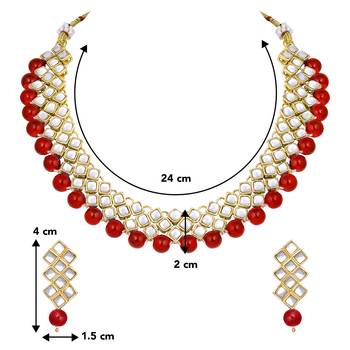 Aheli red indian ethnic kundan pearl fancy bridal traditional choker necklace jewellery set with earrings 4