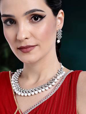 Aheli indian ethnic kundan pearl fancy bridal traditional choker necklace jewellery set with earrings 1