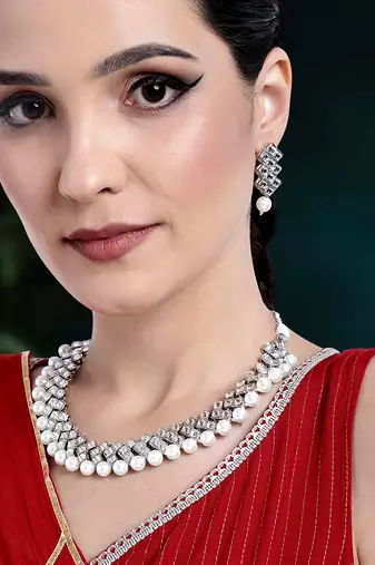 Aheli indian ethnic kundan pearl fancy bridal traditional choker necklace jewellery set with earrings