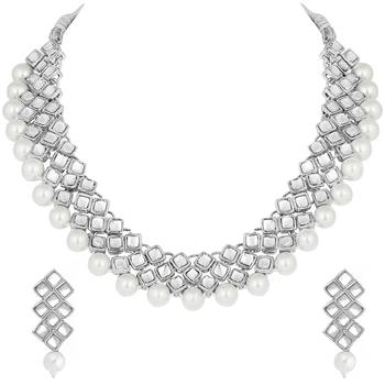 Aheli indian ethnic kundan pearl fancy bridal traditional choker necklace jewellery set with earrings 3