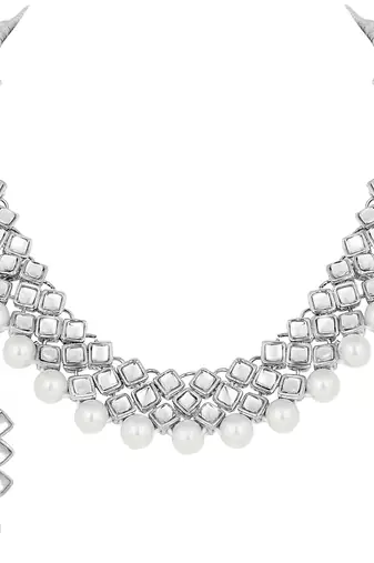 Aheli indian ethnic kundan pearl fancy bridal traditional choker necklace jewellery set with earrings