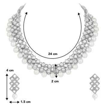 Aheli indian ethnic kundan pearl fancy bridal traditional choker necklace jewellery set with earrings 4