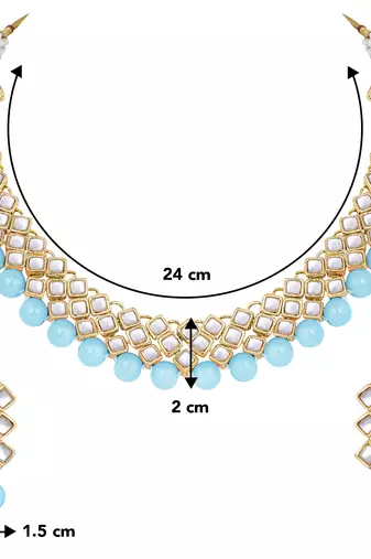 Aheli sky blue ethnic kundan pearl fancy bridal traditional choker necklace jewellery set with earrings