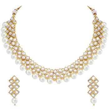 Aheli indian ethnic kundan pearl fancy bridal traditional choker necklace jewellery set with earrings 3