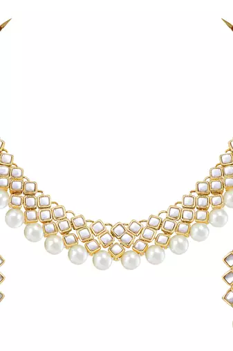 Aheli indian ethnic kundan pearl fancy bridal traditional choker necklace jewellery set with earrings