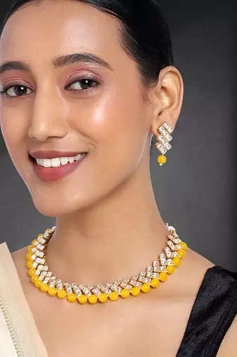 Aheli indian ethnic kundan pearl fancy bridal traditional choker necklace jewellery set with earring