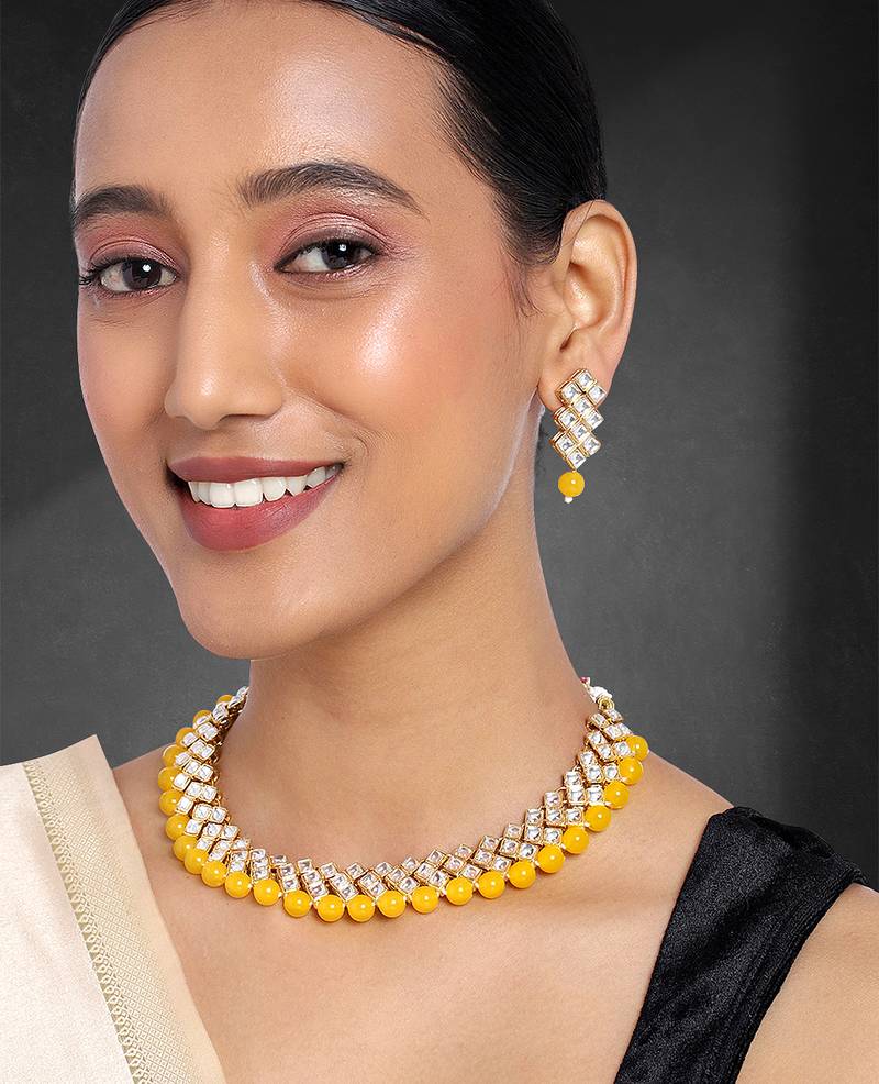 Aheli indian ethnic kundan pearl fancy bridal traditional choker necklace jewellery set with earring