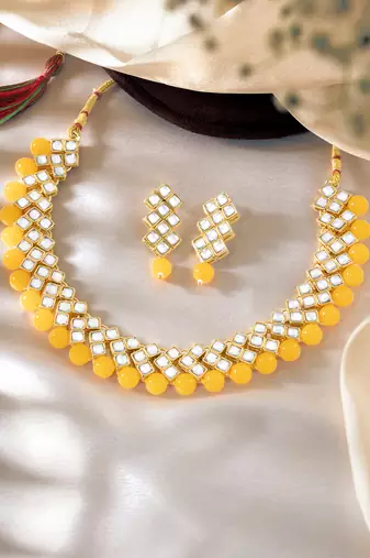 Aheli indian ethnic kundan pearl fancy bridal traditional choker necklace jewellery set with earring
