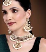 Aheli gold-plated brass and kundan, pearl necklace earring set with maang tikka