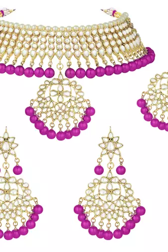 Aheli pearl kundan choker necklace earring maang tikka traditional jewellery set