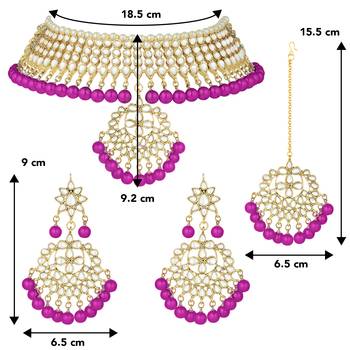 Aheli pearl kundan choker necklace earring maang tikka traditional jewellery set 4