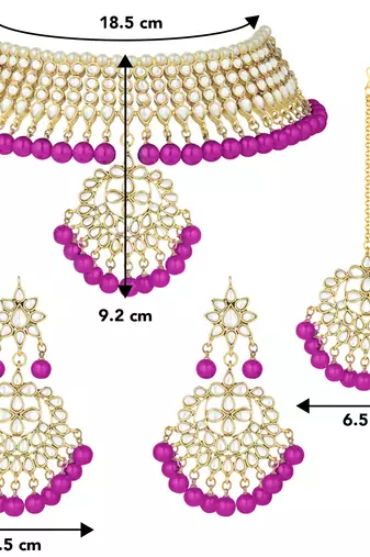 Aheli pearl kundan choker necklace earring maang tikka traditional jewellery set