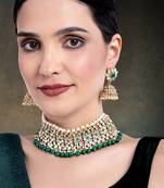 Aheli green kundan faux pearl choker necklace earring traditional jewellery set