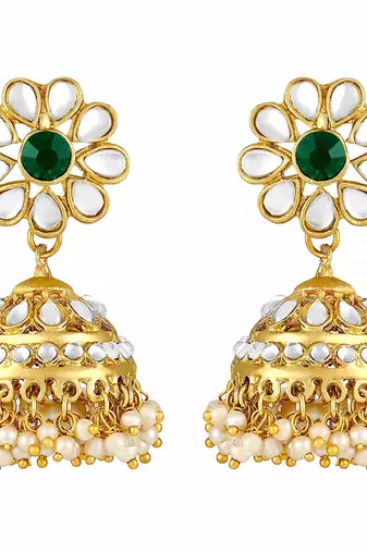 Aheli green kundan faux pearl choker necklace earring traditional jewellery set