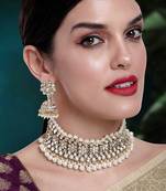 Aheli wedding kundan faux pearl choker necklace earring traditional jewellery set