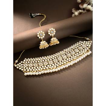 Aheli wedding kundan faux pearl choker necklace earring traditional jewellery set 2
