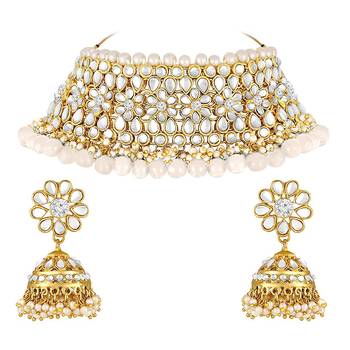 Aheli wedding kundan faux pearl choker necklace earring traditional jewellery set 3