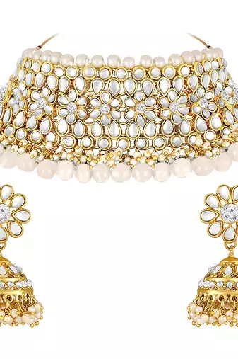 Aheli wedding kundan faux pearl choker necklace earring traditional jewellery set