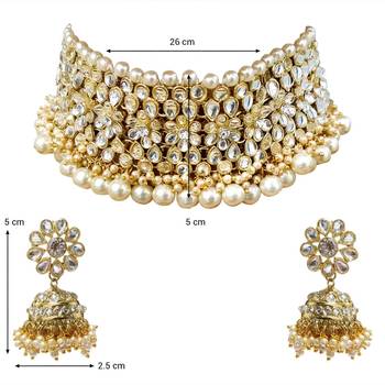 Aheli wedding kundan faux pearl choker necklace earring traditional jewellery set 4