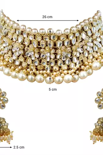 Aheli wedding kundan faux pearl choker necklace earring traditional jewellery set