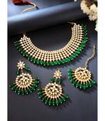 Aheli green indian ethnic kundan pearl fancy bridal traditional necklace jewellery set with earrings