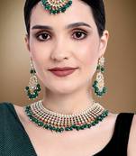 Aheli green indian ethnic kundan pearl fancy bridal traditional necklace jewellery set with earrings