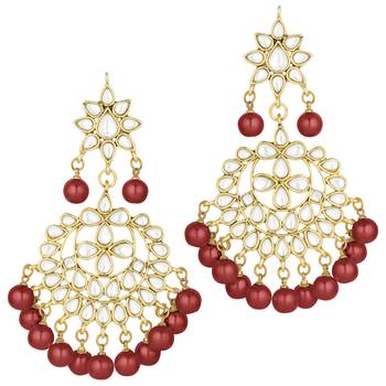 Aheli maroon indian ethnic kundan pearl fancy bridal traditional necklace jewellery set with earrings 3