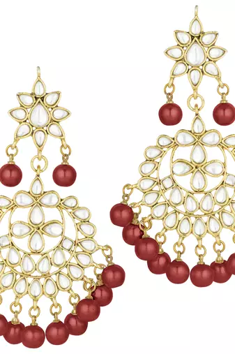 Aheli maroon indian ethnic kundan pearl fancy bridal traditional necklace jewellery set with earrings
