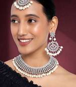 Aheli silver indian ethnic kundan pearl fancy bridal traditional necklace jewellery set with earrings