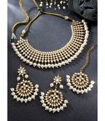 Aheli white indian ethnic kundan pearl fancy bridal traditional necklace jewellery set with earrings