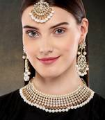 Aheli white indian ethnic kundan pearl fancy bridal traditional necklace jewellery set with earrings