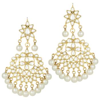 Aheli white indian ethnic kundan pearl fancy bridal traditional necklace jewellery set with earrings 4