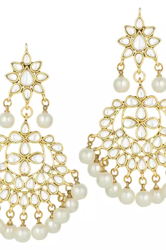 Aheli white indian ethnic kundan pearl fancy bridal traditional necklace jewellery set with earrings