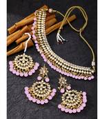 Aheli kundan & purple beads studded choker necklace earring maang tikka traditional jewellery set