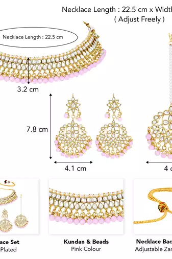Aheli kundan & purple beads studded choker necklace earring maang tikka traditional jewellery set