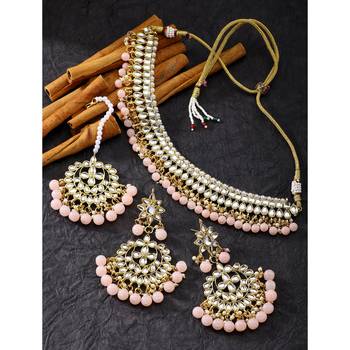 Aheli pink choker necklace earring maang tikka traditional jewellery set gift for women 2