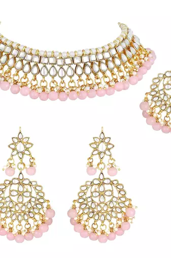 Aheli pink choker necklace earring maang tikka traditional jewellery set gift for women