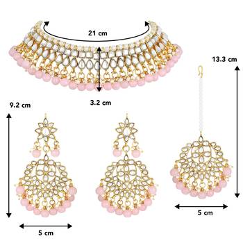 Aheli pink choker necklace earring maang tikka traditional jewellery set gift for women 4