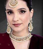 Aheli white kundan pearl choker necklace earring maang tikka traditional jewellery set for women
