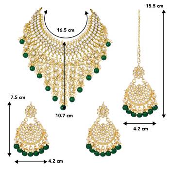 Aheli traditional kundan & pearl drop bridal dulhan necklace earring with maang tikka jewellery set for women 4