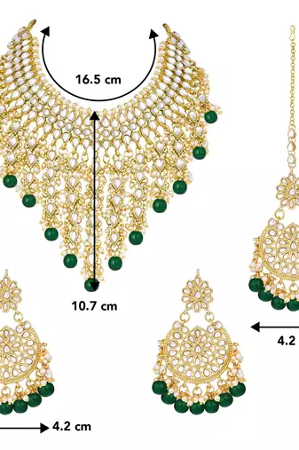 Aheli traditional kundan & pearl drop bridal dulhan necklace earring with maang tikka jewellery set for women