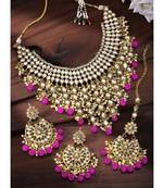 Aheli traditional kundan & pearl drop rani pink choker necklace earring set with maang tikka for women