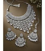 Aheli traditional kundan & pearl drop choker necklace earring set with maang tikka for women