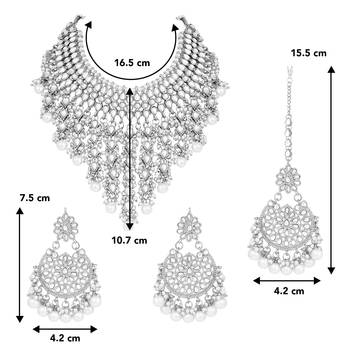 Aheli traditional kundan & pearl drop choker necklace earring set with maang tikka for women 4