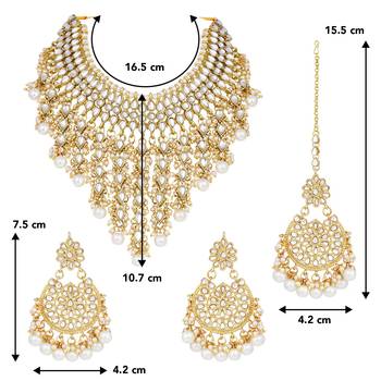 Aheli traditional kundan & pearl drop white choker necklace earring set with maang tikka gift for women 4