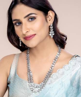 Aheli kundan long necklace set with earrings gift for women 2
