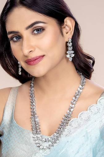 Aheli kundan long necklace set with earrings gift for women