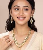 Aheli white kundan long necklace set with earring for women