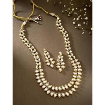 Aheli white kundan long necklace set with earring for women 2